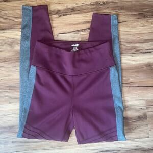 Maroon Gray Avia Side Stripe Peekaboos Athletic Leggings Colorblock Workout